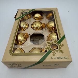 Vintage Rauch Pyramid Christmas Tree Ornaments Box of 11 Gold Shiney